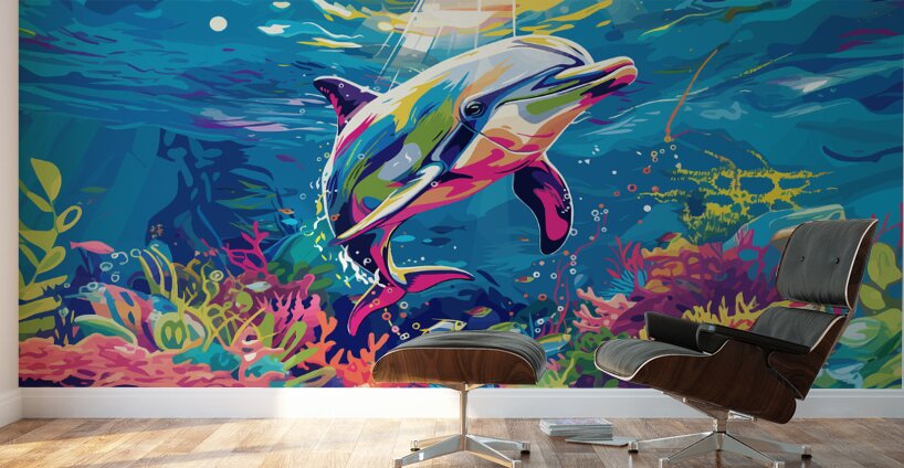 Painted Dolphin Disco Wall Murals